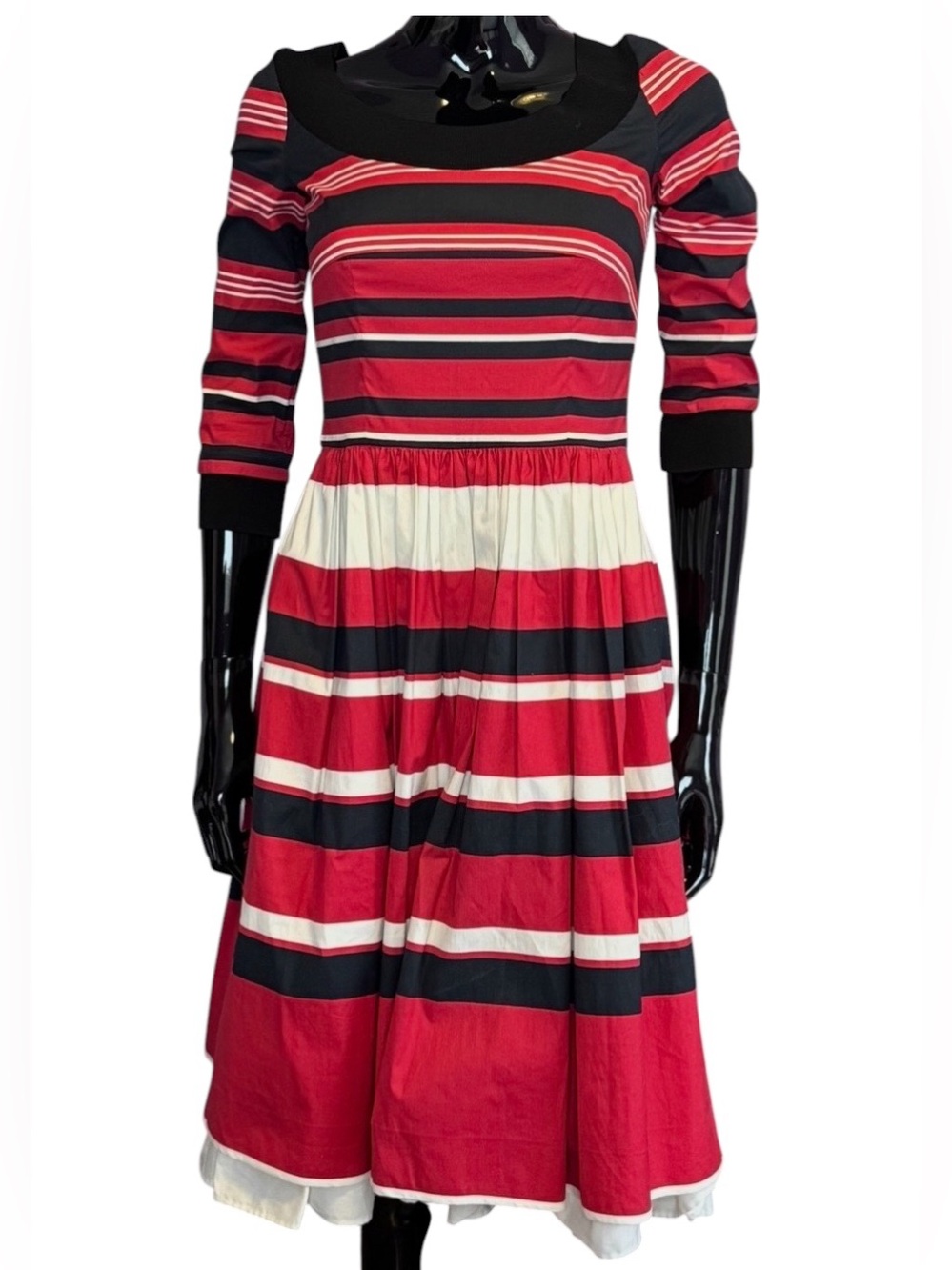 Prada Milano Women's Red, blue  & White Striped Fit-and-Flare Dress IT 38